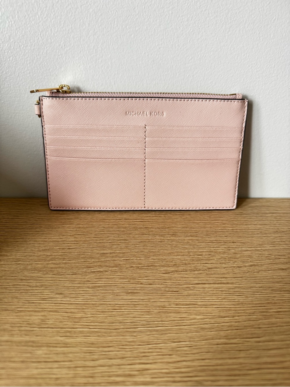MICHAEL KORS Blush Pink Leather Card Wallet with Zip